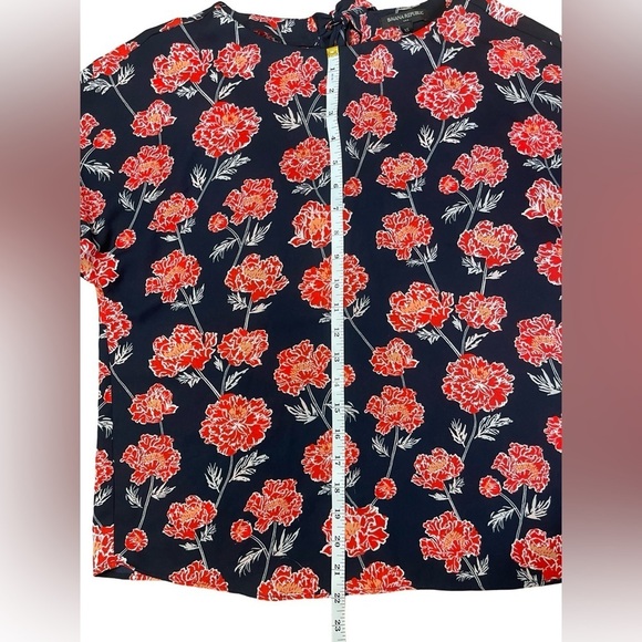 Banana Republic Floral Blouse Women XS Navy Red Romantic Bell Sleeve - Picture 7 of 12